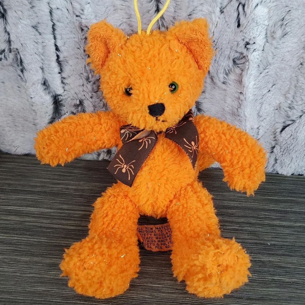 Tri Russ International Hong Kong Plush Halloween Beanie Bear Orange Stuffed 8